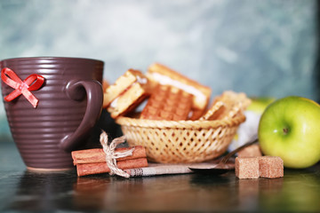 Wafer breakfast and cup of tea