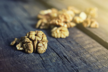 walnut on wooden background