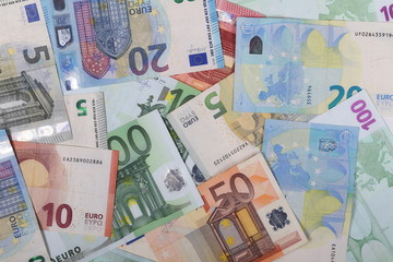 Euro bank notes, bills background and texture