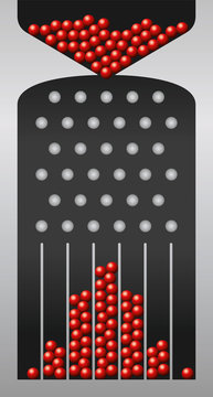 Galton Board Showing Normal Distribution, Generating Gaussian Bell Curve. Also Bean Machine, Quincunx Or Galton Box. Device To Demonstrate The Central Limit Theorem. Mathematics. Illustration. Vector.