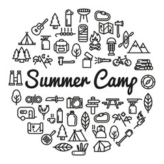 Fototapeta na wymiar Summer Camp word with icons - vector illustration