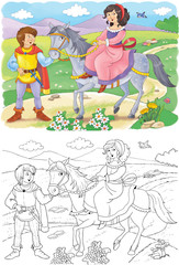 Obraz na płótnie Canvas Fairy tale. Coloring book. Coloring page. Cute and funny cartoon characters
