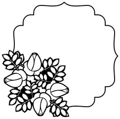 Black and white round frame with stylized roses silhouettes. Vector clip art.