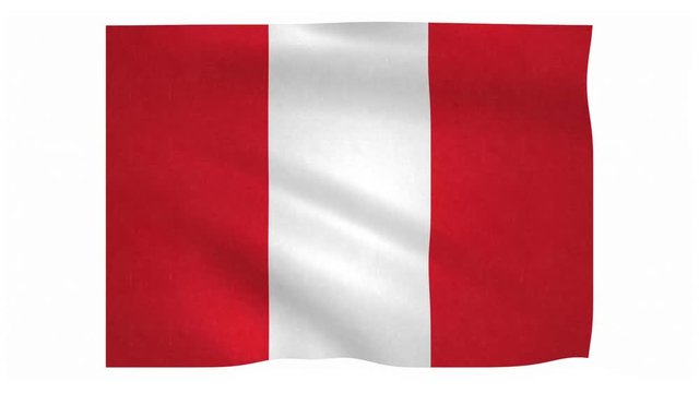 Flag of Peru waving on white background