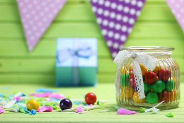 color candy in glass jar