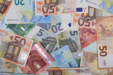 Euro bank notes, bills background and texture