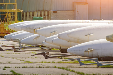 Warhead missiles, in the ammunition depot for aircraft.