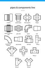 Set icon pipes and components line vector illustration