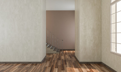 3d rendering image of a room overlooking the stairs