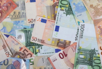 Euro bank notes, bills background and texture