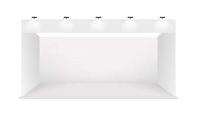 Empty white exhibition booth, vector.   - 159329124