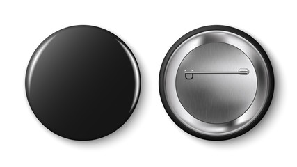 Black pin button, vector. 
