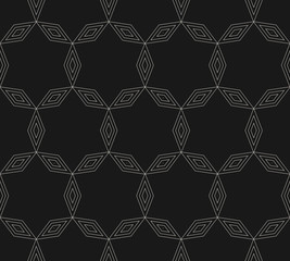 Subtle geometric pattern, vector seamless texture with thin linear lattice. Delicate ornamental abstract background, repeat tiles. Dark minimalist design element for prints, decor, cover, digital, web