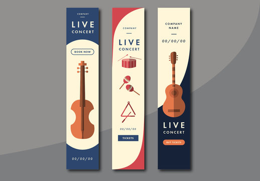 Three Concert Event Skyscraper Web Banner Ad Layouts
