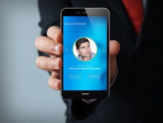 request to connect businessman smartphone