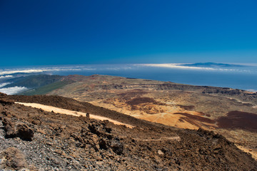 Desert Lonely Road Landscape in Volcan Teide National Park, Tenerife, Canary Island, Spain