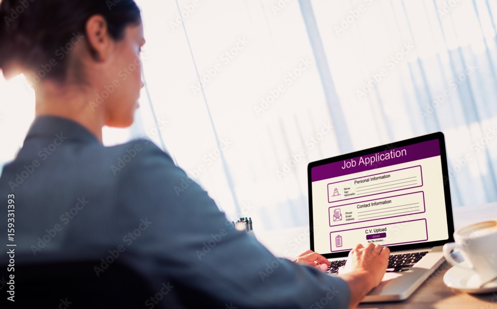 Poster composite image of digitally generated image of job application