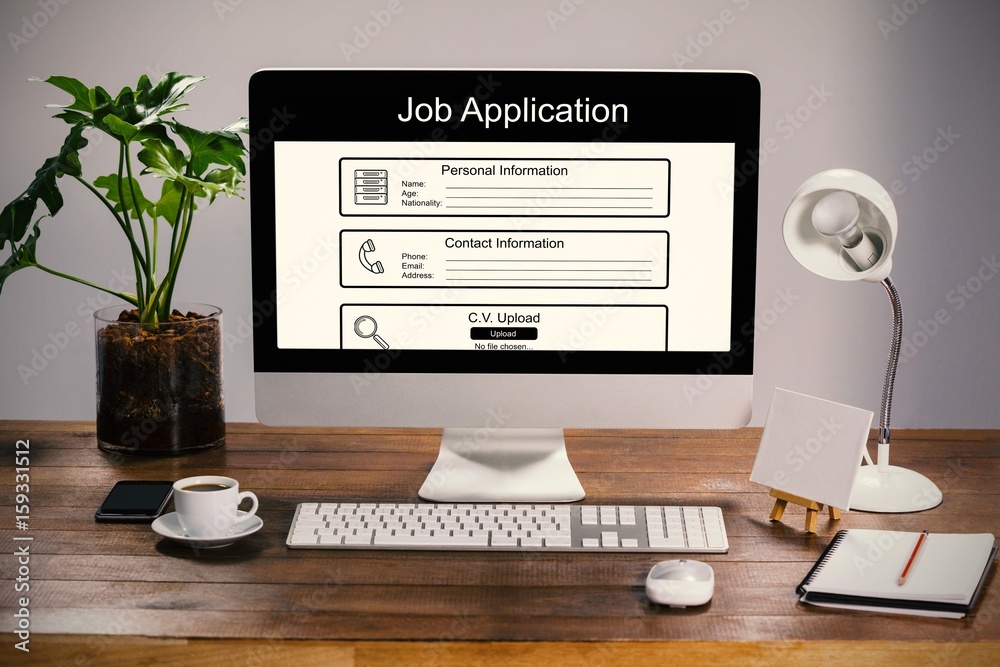 Poster composite image of digitally generated image of job application