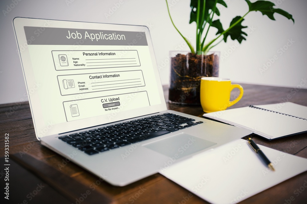Poster composite image of digitally generated image of job application