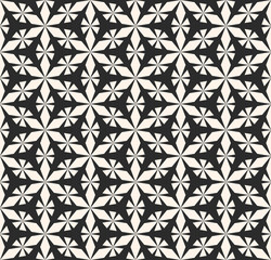 Vector seamless pattern ornament, abstract geometric texture with triangular frosty figures, hexagonal grid. Elegant monochrome mosaic pattern. Ornamental background texture. Stylish design element