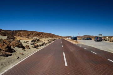 Desert Lonely Road Landscape in Volcan Teide National Park, Tenerife, Canary Island, Spain