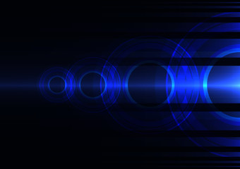 blue frequency wave technology abstract background, digital circle overlap  template, vector illustration