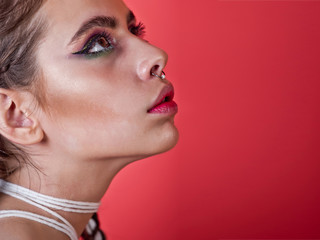 girl with pretty face and color makeup