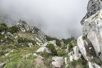 Mountain landscape on a cloudy day with rain clouds. Tatra Mountains.