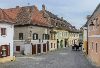 A glimpse of the Turnului Road in the historic center of Sibiu, Romania, in a moment of tranquility