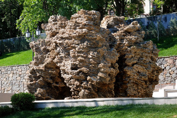 Large stone limestone in the form of a fountain in Odessa, Ukraine