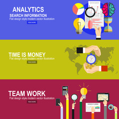 Flat design illustration concepts for business analysis, financial report, consulting, team work, project management and development.Time is money concept.