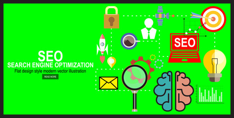 infographics background seo optimization concept. Set icons