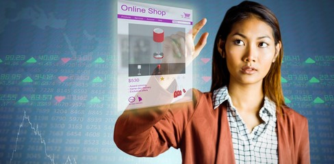 Composite image of businesswoman pointing 