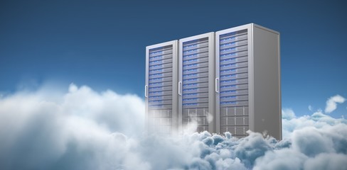 Composite image of three digital grey server towers