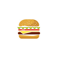 Burger vector icon isolated on white background, flat cartoon sandwich logotype clipart, hamburger symbol