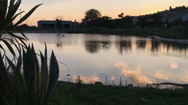 Aşık Veysel Rekreasyon Alanı G&ouml;leti G&uuml;n Batımı Bornova, Izmir Sunset