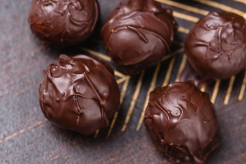 Closeup truffles in chocolate