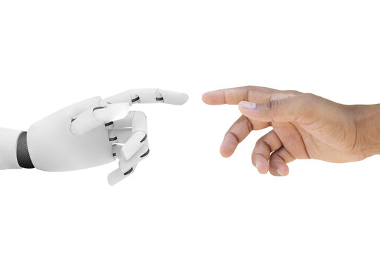 Human and robot hands reaching - Artificial Intelligence