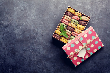 Colorful macaroons in a box