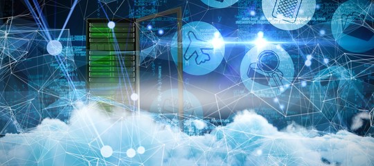 Composite image of digitally generated image of fluffy clouds 