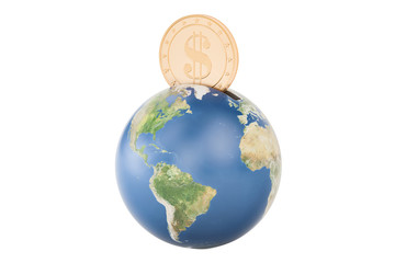 Earth globe money box, 3D rendering