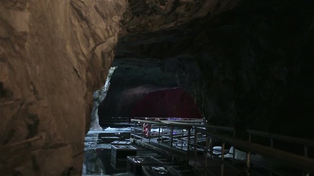 The panton way on the underground lake in the marble cave