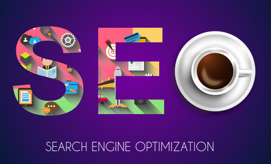 SEO Search engine optimization concept with Flat design