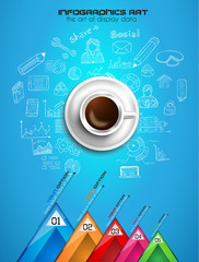 Infograph background template with a fresh coffee on table with