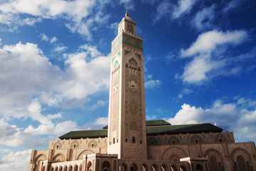 Fototapeta premium low angle view of Hassan ii mosque against sky
