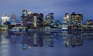 Boston skyline reflection at dusk