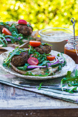 Turkish style lamb kofta on pitta bread
