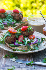 Turkish style lamb kofta on pitta bread
