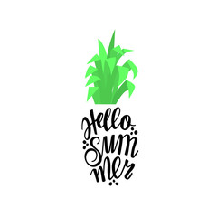 Pineapple in the form of lettering with the word hello summer. Illustration pineapple for the printing press on the T-shirt and other. Graphics
