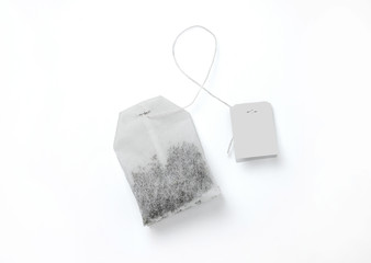 Teabag with white label. Top view. Isolated on a white. mockup